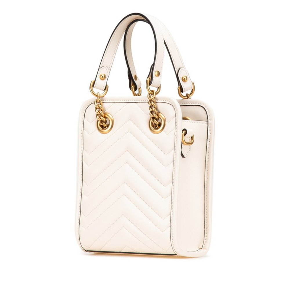 Gucci GG Marmont Shoulder Bag/Handbag 2WAY 696123 White Gold Leather Women's - Picture 2 of 10